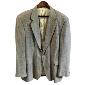 Haggar Black Label Mens Houndstooth Blazer Jacket 44L Tan/Brown Wool Blend
